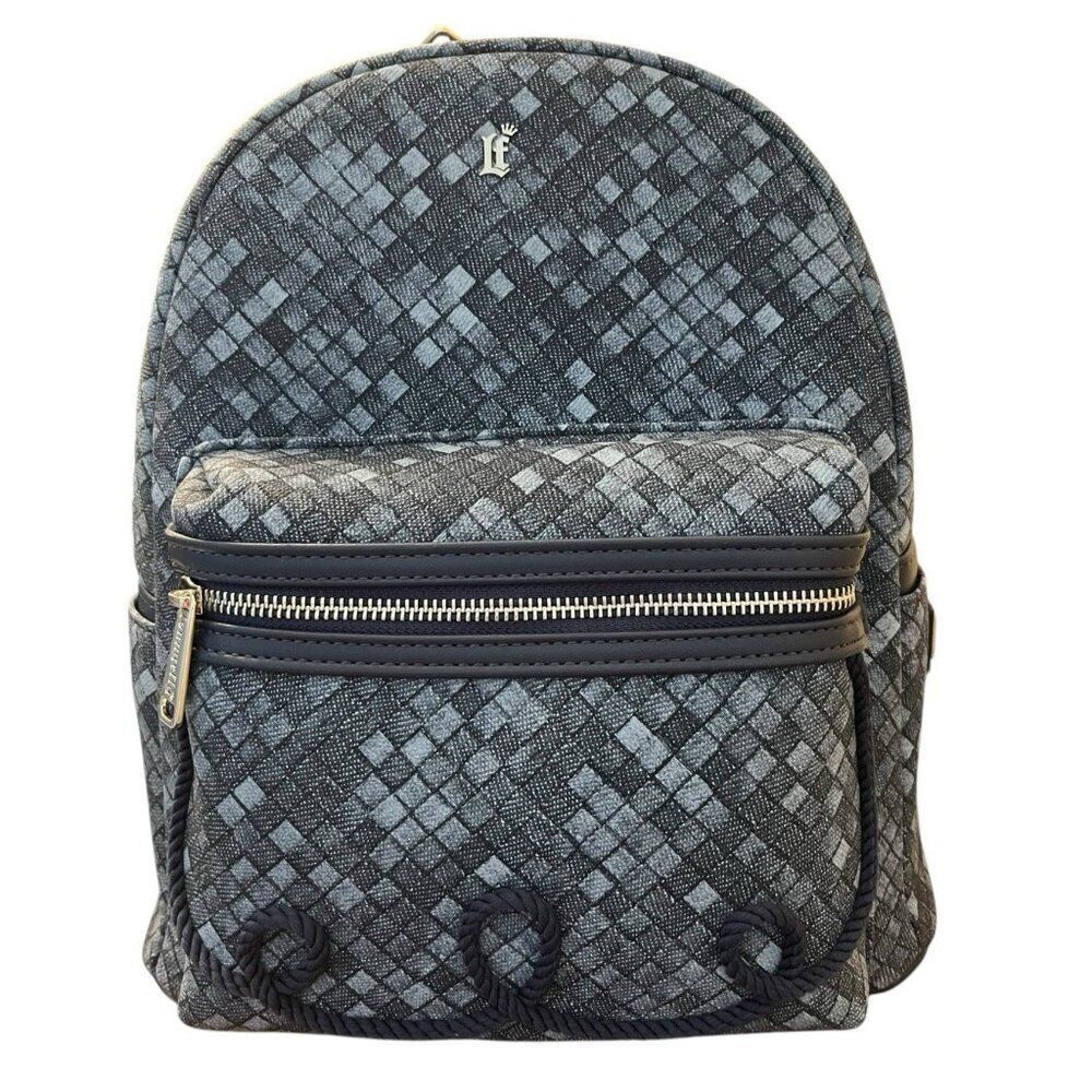 Loungefly Woven Faux Denim Blue Mini Backpack Rope Detail Convertible NWT